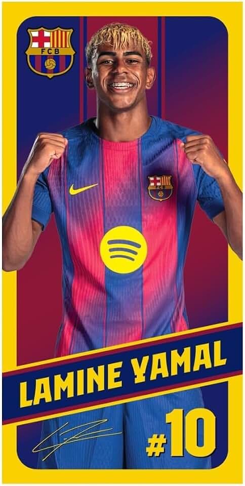 Barcelona FC Strandtuch aus Mikrofaser, Design Lamine Yamal, Pedri und Wappen, 70 x 140 cm, 9 Designs zur Auswahl (Lamine 915059)