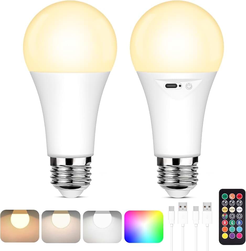 Yochoice Rechargeable Battery Operated Light Bulbs, Dimmable A19 LED Bulbs