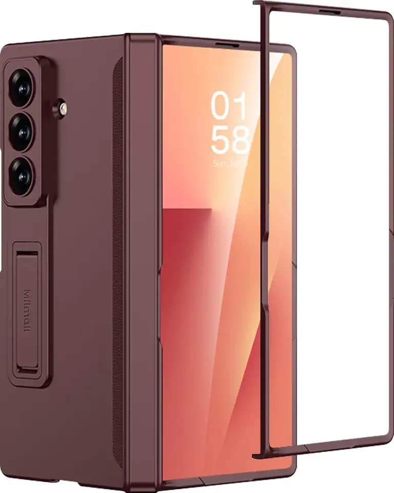 Miimall for Fold 7 Case with Screen Protector, Z Fold 7 Phone Case Stand,[Heavy Duty][Wireless Charging]Full-Body Magnetic Hinge Protection Shockproof All-Inclusive Cases for Galaxy Z Fold 7 Wine Red