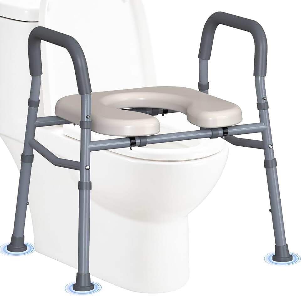 Padded Toilet Seat Riser for Seniors with Handles, 450 LBS Heavy Duty