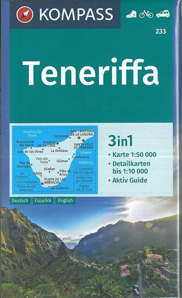 KOMPASS Wanderkarte 233 Teneriffa 1:50.000: 3in1 Wanderkarte mit Aktiv Guide und Detailkarten. Fahrradfahren. Autokarte.