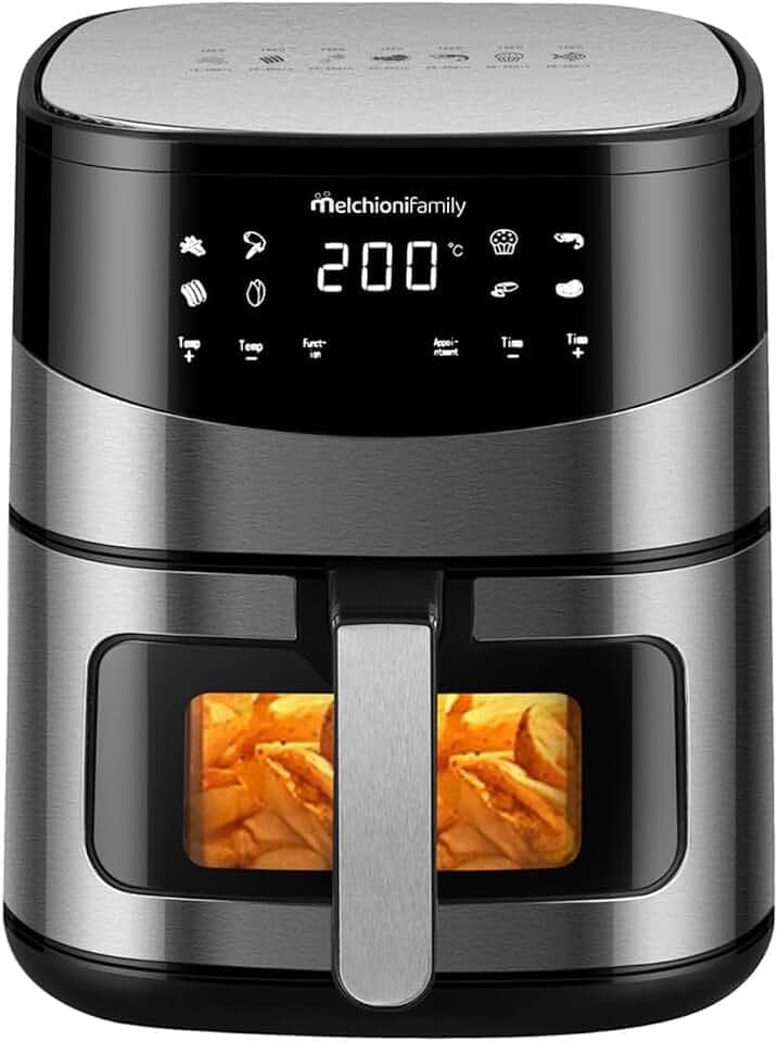 Melchioni Family | ARIANNA Heißluftfritteuse 6,5L mit Doppelheizung | Air Fryer mit LED-Display, 8 Programmen, Timer, Korb mit Sichtfenster, 2000W, Schwarz