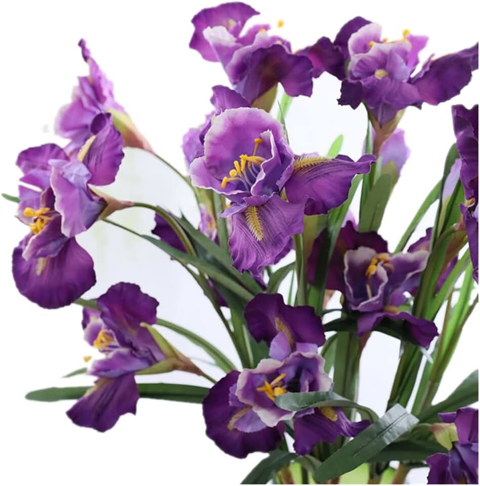 Rikyo 3 Stück künstliche Iris-Blumen, Seidenblumen, 9 Köpfe, Blumenstrauß, Lange Stiele, künstliche Blume für echte aussehende Blumen,Party und Hochzeit, Blumen, Esstischdekoration-91cm (lila)