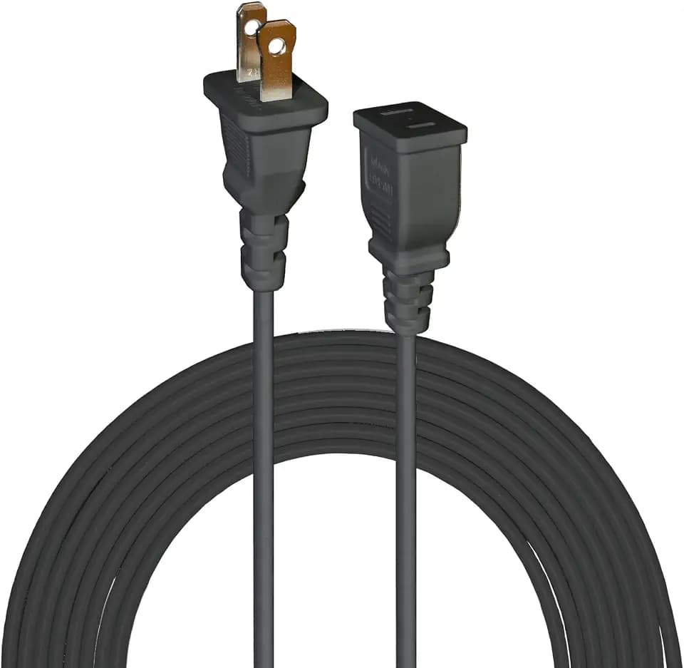 15FT Black Thin Extension Cord 2 Prong Extension Cord for Indoor Use with Single Outlet - Ideal for Holiday Lights, Lamps, Cameras, Appliance (1 Pack)