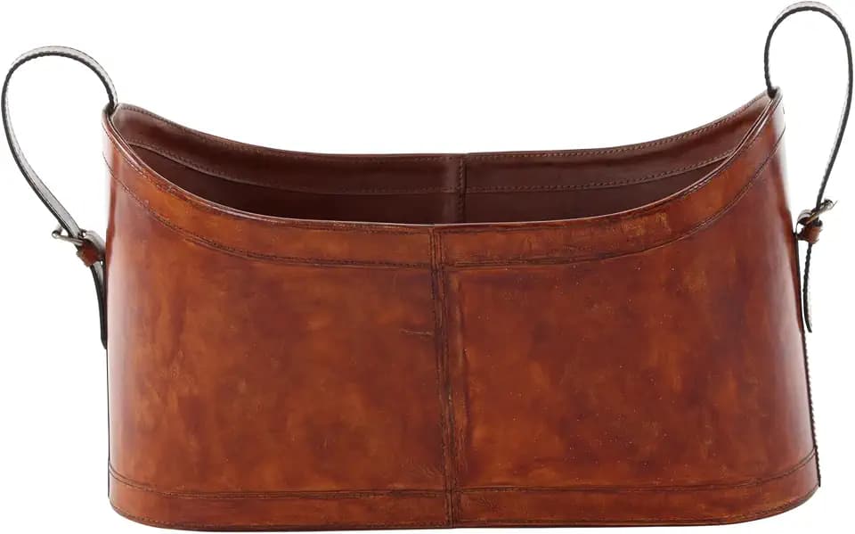 deco 79 Leather Magazine Holder, Basket 21" x 9" x 12", Brown