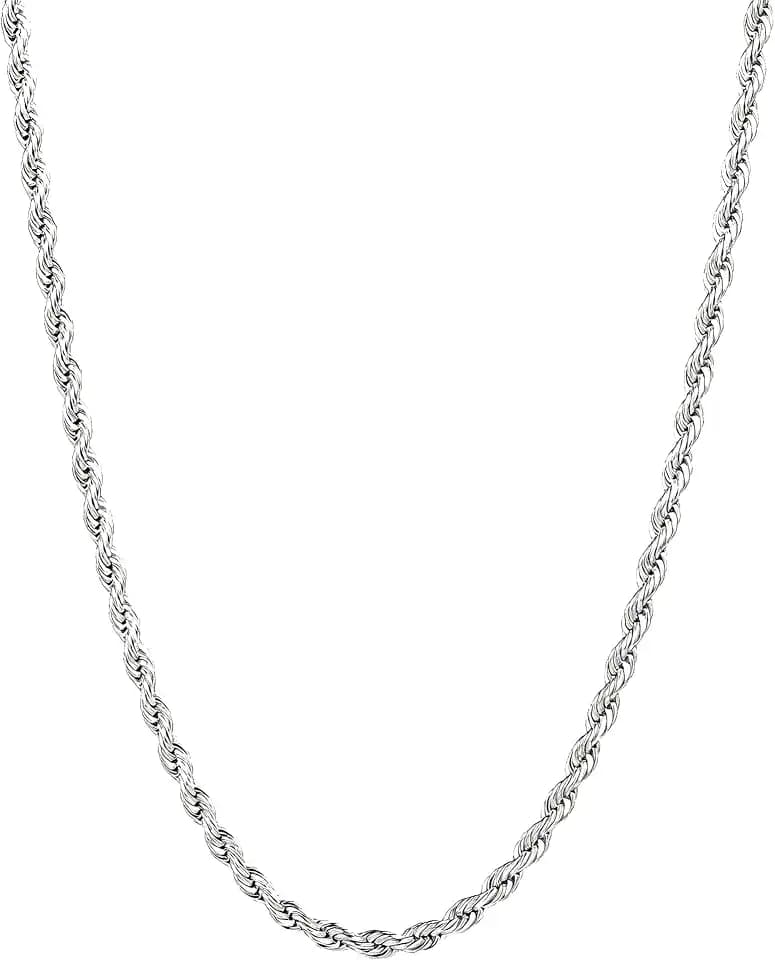 Silver Stainless Steel Rope Chain for Men, 3mm/4mm Mens Rope Twist Chain Necklace, 18-26 Inches