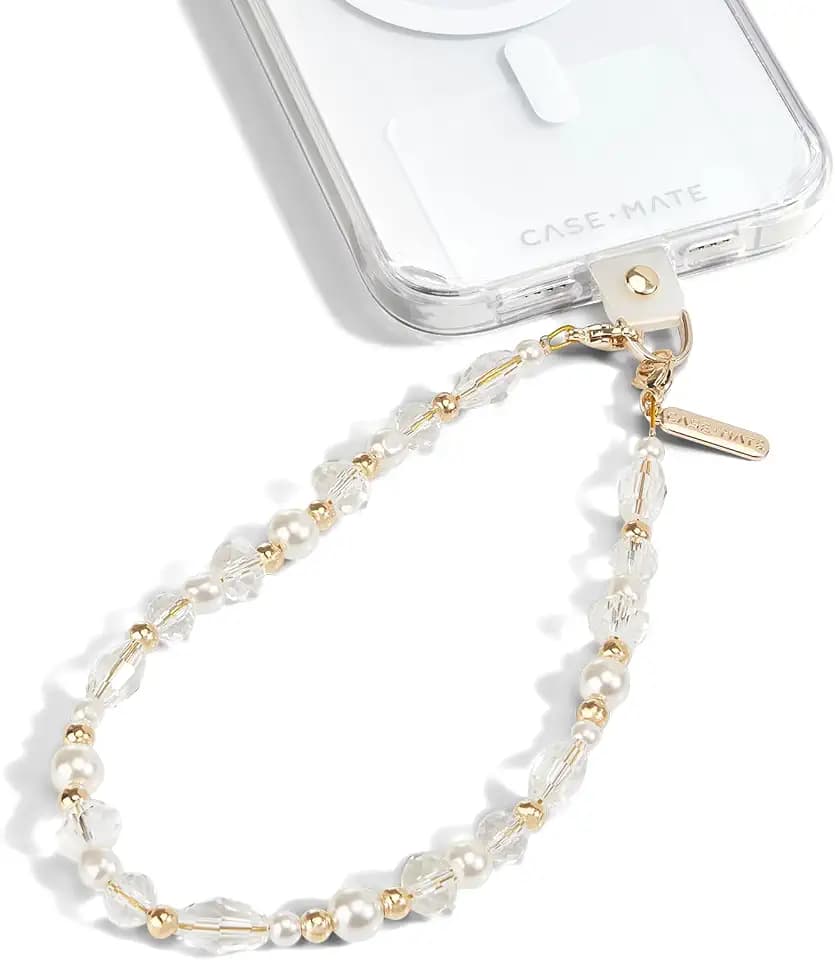 Case-Mate Phone Charm Wrist Strap w/Pearls & Crystals - Crystal Pearl Gold