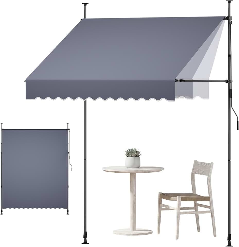VEVOR Manual Retractable Awning, 78" x 59" Outdoor Patio Awnings Sunshade Shelter with 43"-59" Retractable Side Bar, No Drill Height Adjustable, Crank Handle for Backyard, Balcony, Dark Gray