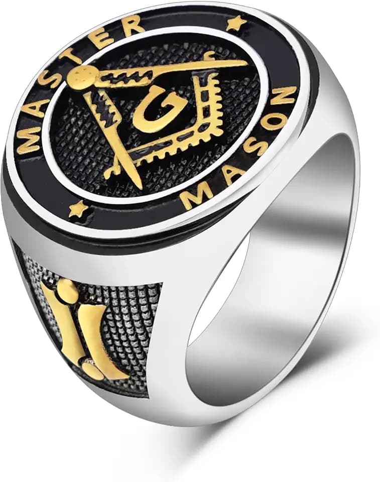 Titanium Steel Masonic Rings for Men - Master Mason Ring Freemason Ring Signet Jewelry Gift Gold Symbol Size 7-12