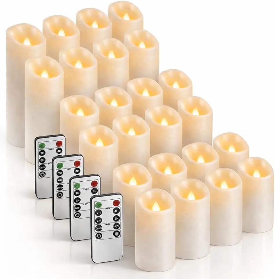 Enido Set of 24 Outdoor LED Candles, Battery Operated Flickering Waterproof Candles with 4 Remote (D2.2'' x H4''5''6'') for Halloween,Wedding,Christmas Decor(White)