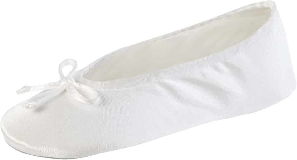 isotoner Damen Satin-Ballerina-Hausschuhe mit Klassischem Band Oder Weicher Schleife und Wildledersohle Ballerinas