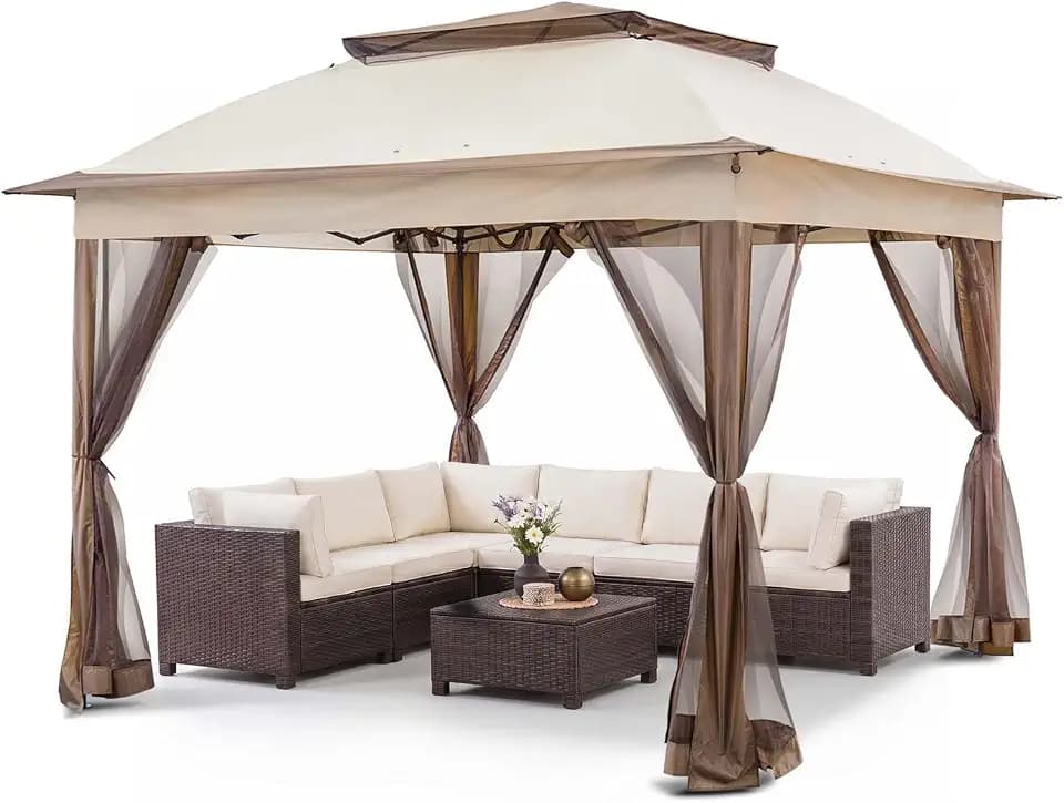 COOS BAY 11x11 Pop Up Gazebo with Netting, Canopy Tent, Beige