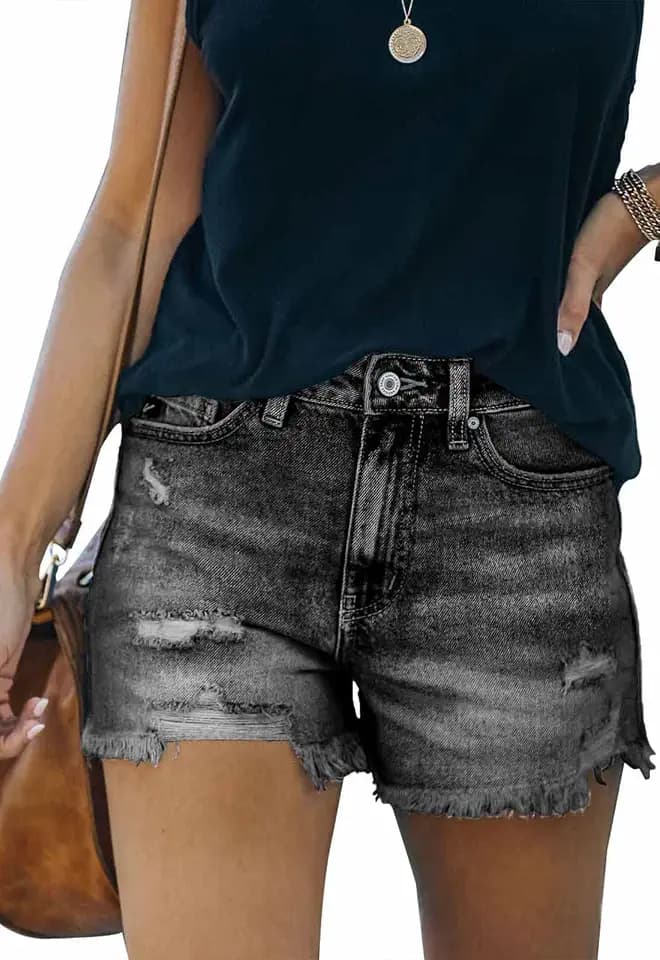 Metietila Women's Casual High Waisted Denim Shorts Frayed Raw Hem Stretch Ripped Jean Shorts