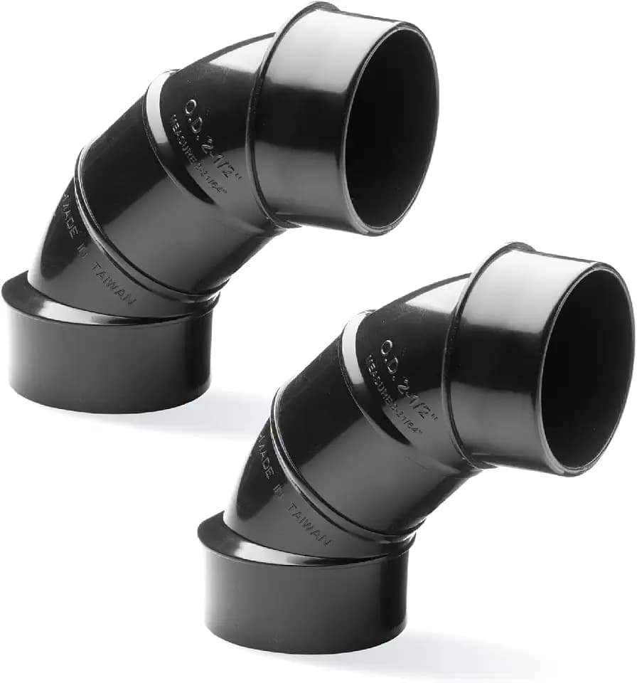POWERTEC 70344-P2 2-1/2" OD 90 Degree Elbow - ABS Plastic Dust Collector Connector (Black), 2 PK