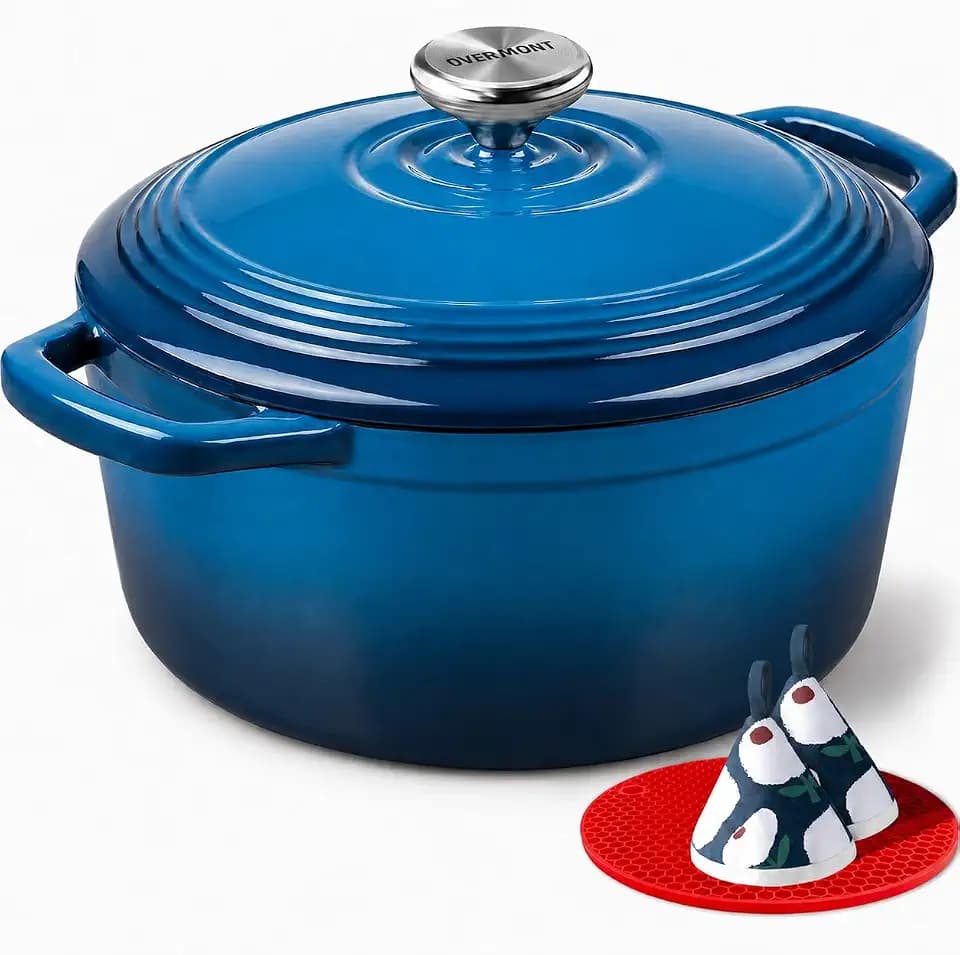 Overmont Enameled Cast Iron Dutch Oven - 5.5QT Pot with Lid Cookbook