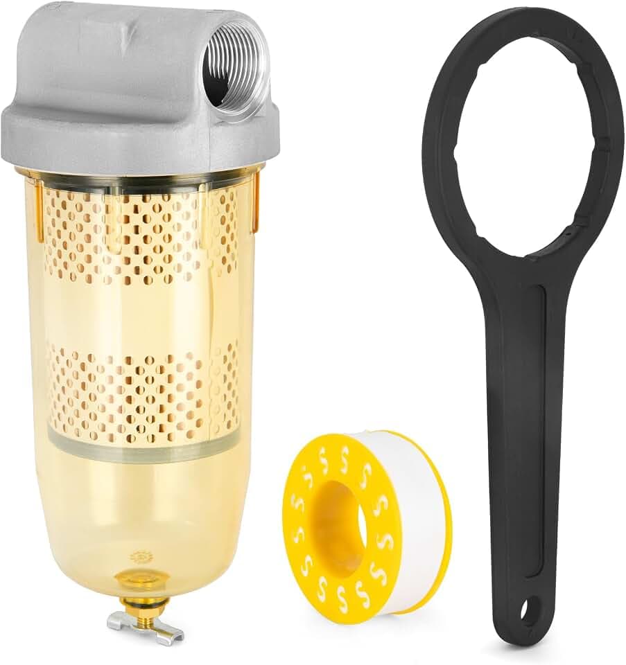 496 Fuel Tank Filter Assembly, Diesel Tank Water Separator with 1" Npt Top Cap, Wrench Replacement Transfer Tank Filter for Gasoline Diesel 30 Micron Max 25 Gpm 150 Psi - Replaces# B10-Al