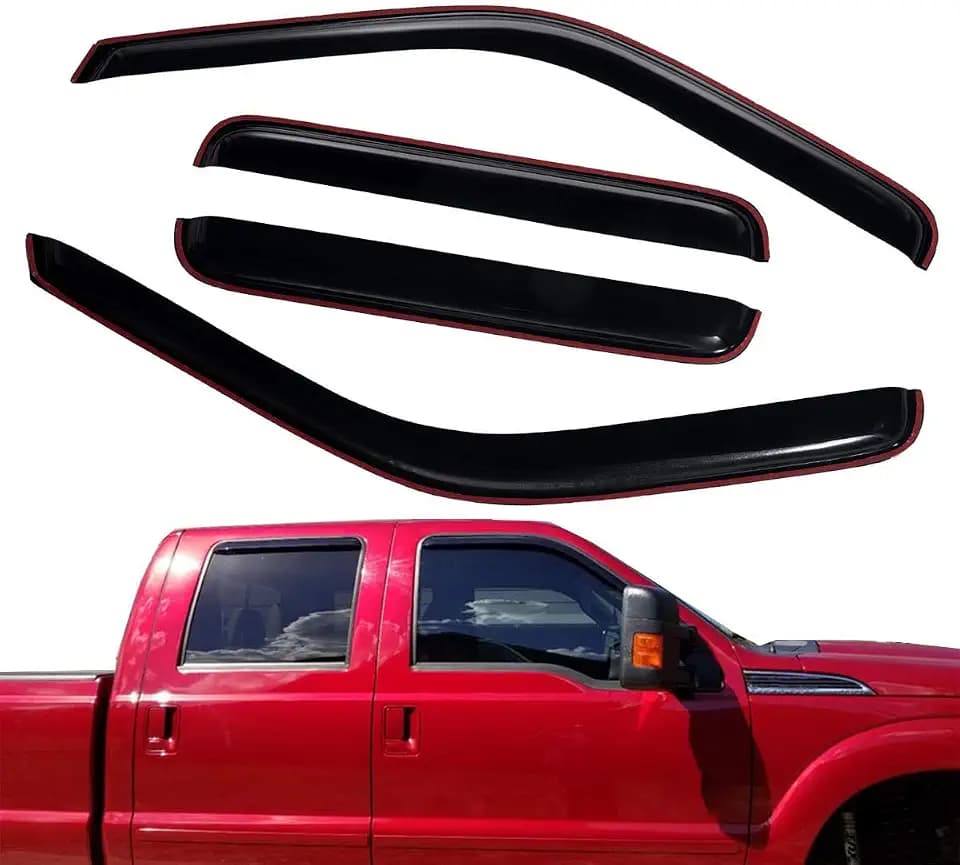 Lightronic Extra Durable Clip-on in-Channel Auto Vent Window Visor, Fits 1999-2016 Ford F-250/F-350/F-450/F-550 Super-Duty, Crew Cab, UV-Protect Rain Guard, Original Wind Deflector, Smoke, 4-Pcs