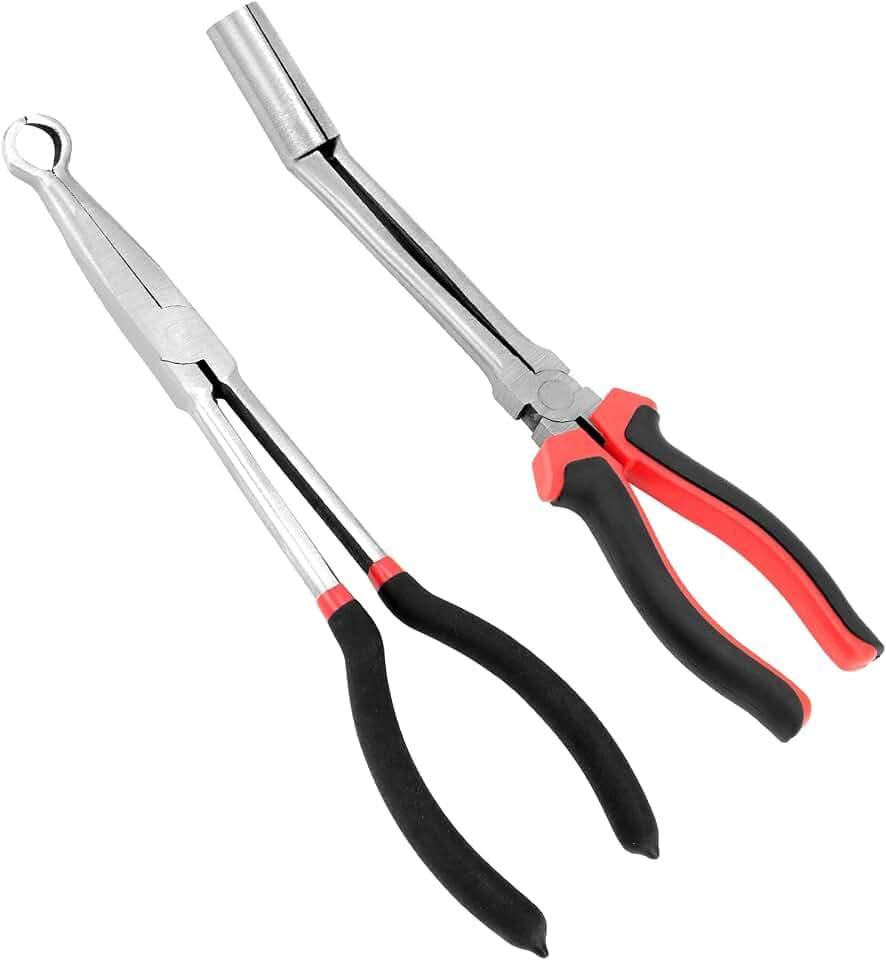 QWORK Spark Plug Boot Removal Pliers Set – Long Reach and Non-Slip Grip for Gasoline Engine Maintenance
