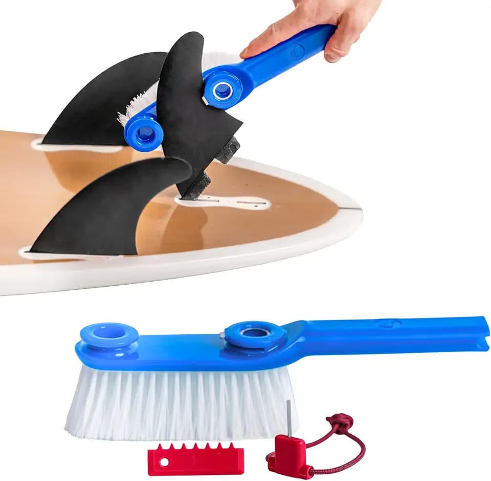 LISS The Clean Fin, Surfboard Fin Removal and Installation Tool, Sand Brush Remover for Beach, Bristle Brush with Leash String Included, Wax Remover & Scraper, Bottle Opener, Beach Accessorie (Blue)