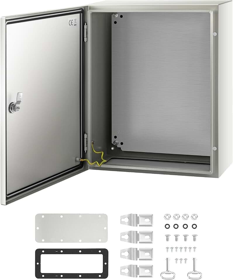 VEVOR Schaltschrank NEMA-Industriegehäuse, 50 x 40 x 20 cm NEMA 4X-Stahl-Verteilerschrank, IP66 wasserdicht und staubdicht, elektrischer Anschlusskasten für den Außen-/Innenbereich, mit Montageplatte