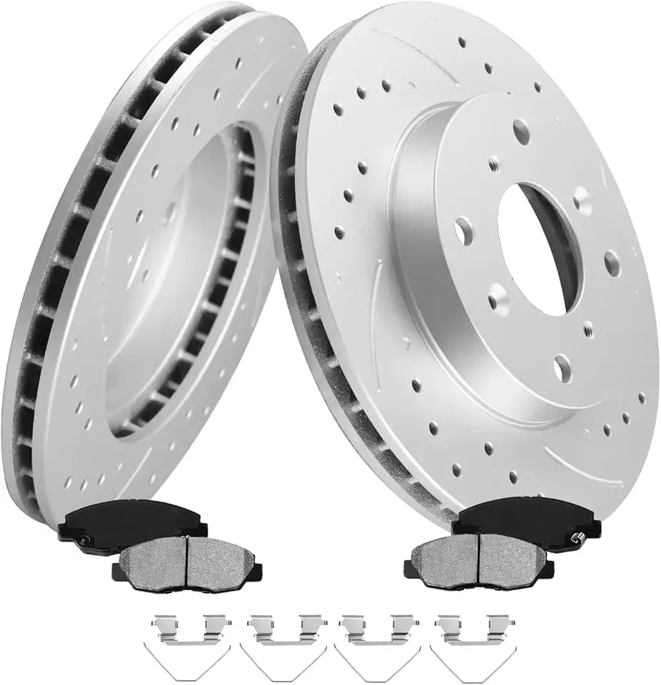 MOTOREVO Front Geomet Coated Brake Kit for Accord [ 2.3L 1998-2002 260.2mm 10.2in Rotors ] [ONLY For L4 2.3L 4-Lug (NOT V6 3.0L 5-Lug)] High-Carbon Alloy Drilled & Slotted Vented Discs & Ceramic Pads