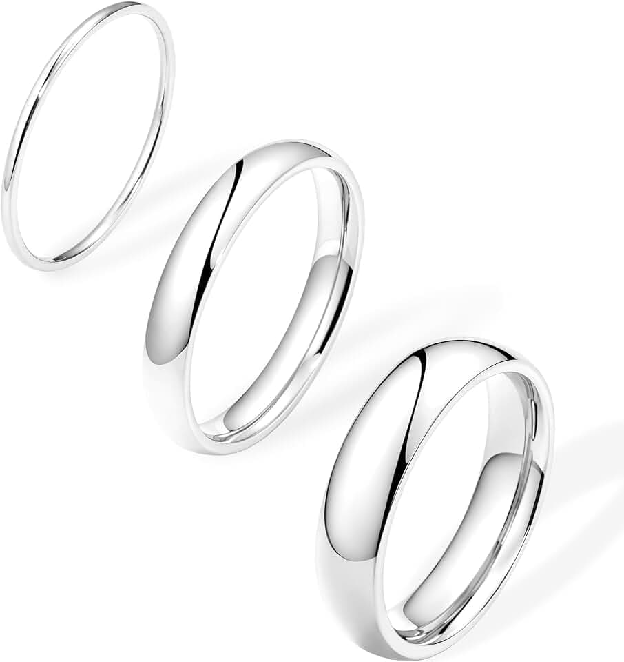 Gold Band Rings for Women Men Non Tarnish, Wedding 14K Gold Plated Stackable Ring Set for Couples, Dainty Thin Plain Simple Promise Dome Band Thumb Pinky 1mm 3mm 5mm Jewelry Gift Comfort Fit Size 3-13