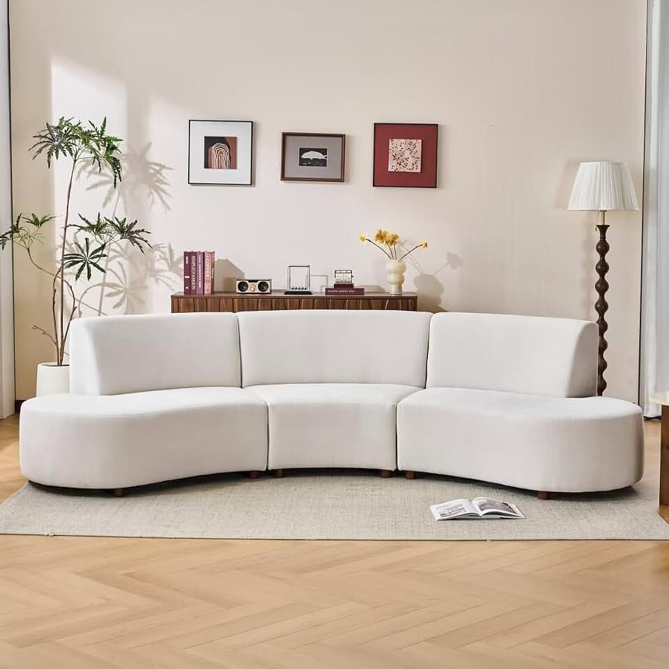 Merax 116.5" Curved Chenille Sectional Sofa Set, 6-Seat Modern Cloud Couch with Wooden Frame, Comfy Curved Cloud Couch for Living Room, Cozy Leisure Upholstered Couches, Easy Assembly, Beige