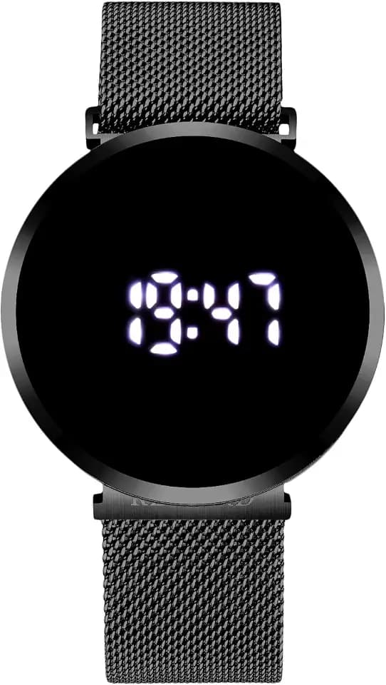 RORIOS Men's Digital Sports Watches Luminous Watch Quartz Watch with Stainless Steel Mesh Strap Electronic Wrist Watches for Men(Black)