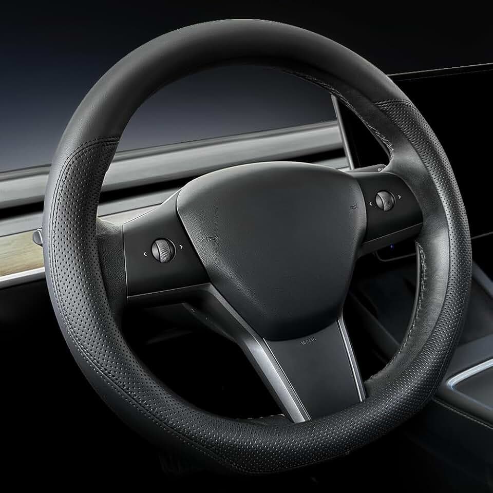 Carodi Nappa Leather car Steering Wheel Cover, Suitable for Tesla Model 3 / Tesla Model Y Steering Wheel Cover