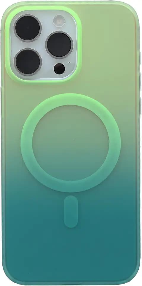 Gradient Case for The iPhone 15 Pro Max - Green and Yellow Multi-Color Ombre Design, Impact-Resistant and with Magnets