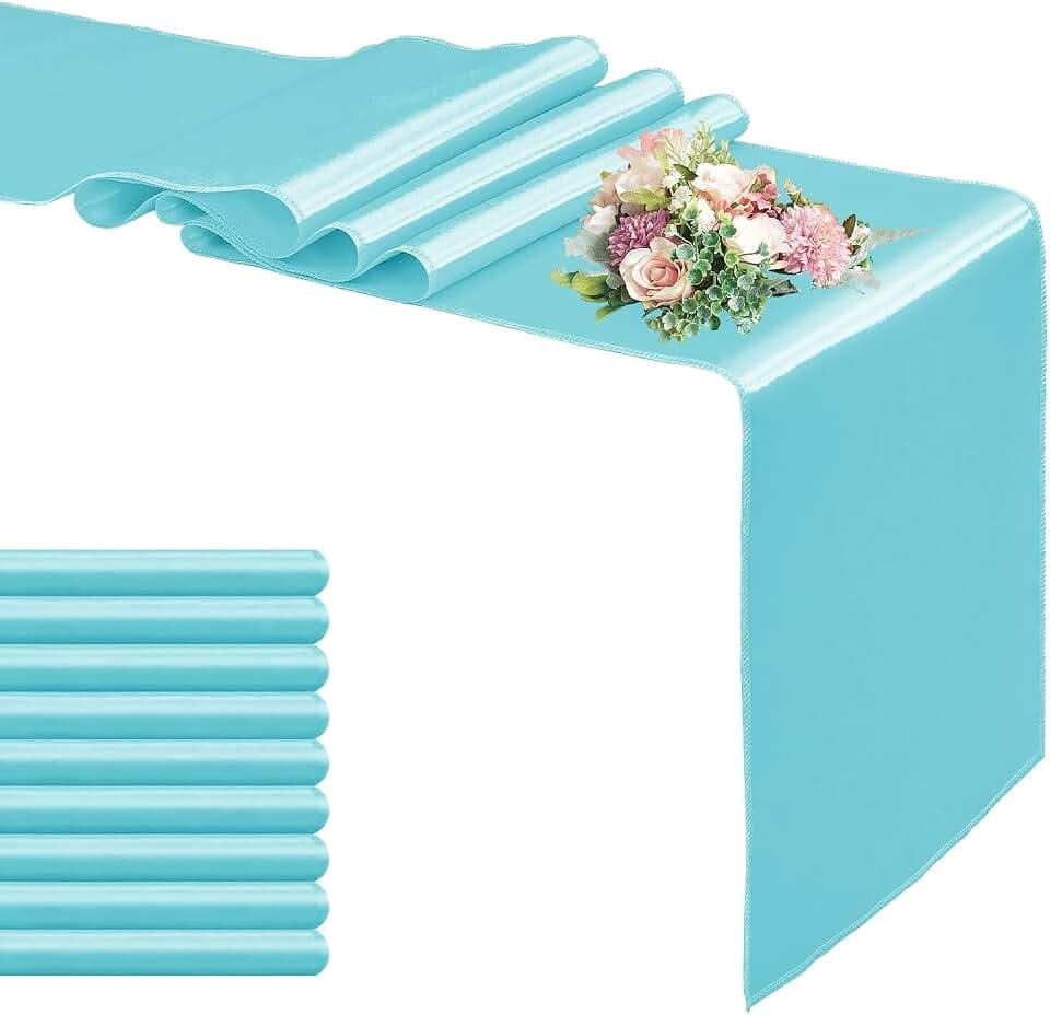 10 Pack Satin Table Runner 12 x 108 Inch Long,Satin Silk Table Runner for Wedding,Birthday Party and Banquet Decoration,Turquoise
