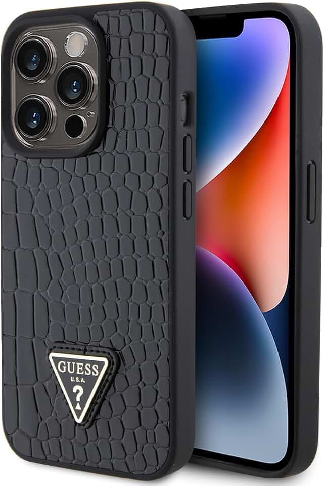 Guess GUHCP15XPCRTHCK Hülle für iPhone 15 Pro Max 6.7" Schwarz hardcase Croco Triangle Metal Logo