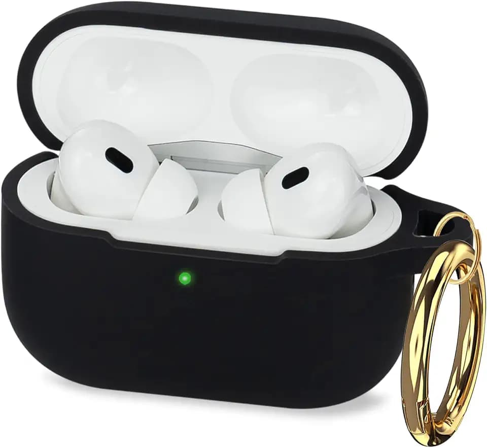 Case Compatible with AirPods Pro 3 Generation 2025 Cover with Keychain, Gawnock Skin Soft Cover for AirPods Pro 3 Case Full Protection,Front LED Visible, Black