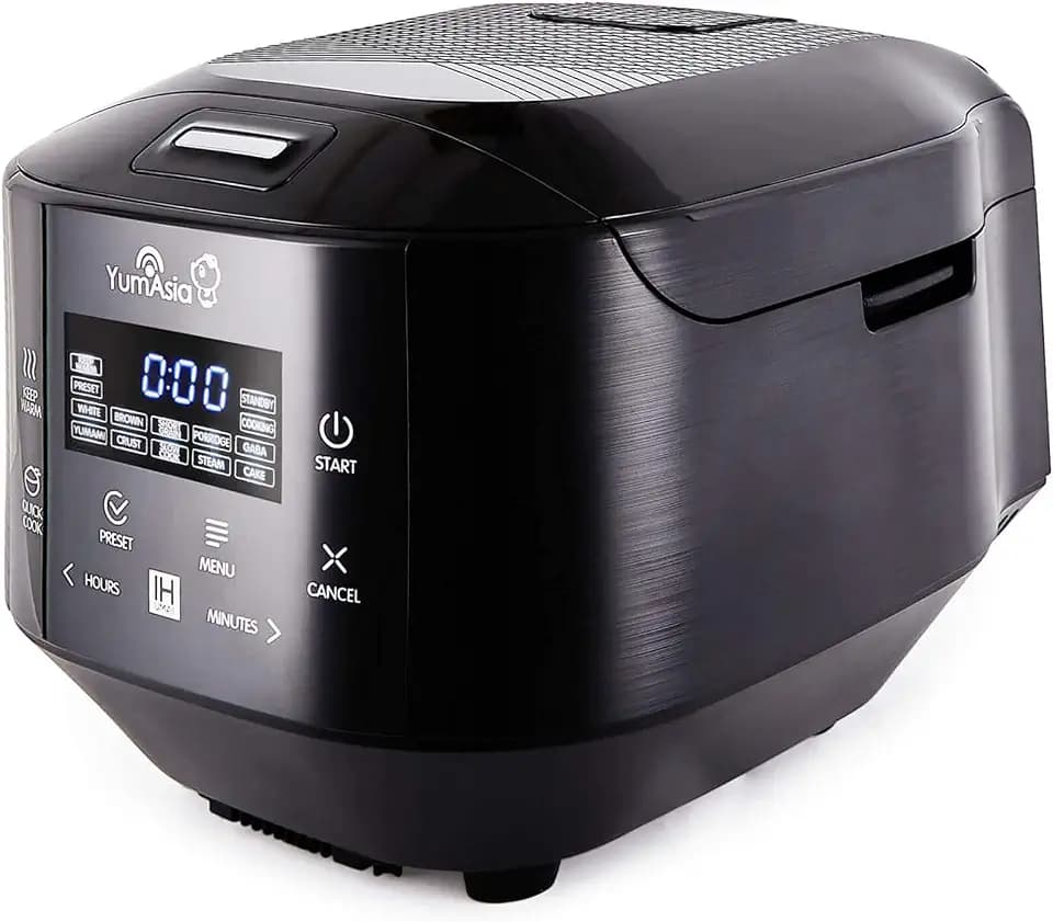 Yum Asia Bamboo Reiskocher mit Induktionsheizung (IH) und Keramikschale, 7 Reiskochfunktionen, 4 Multikocherfunktionen, Motouch LED-Anzeige (1,5 Liter) 220-240V Europa Power (Anthrazitschwarz)