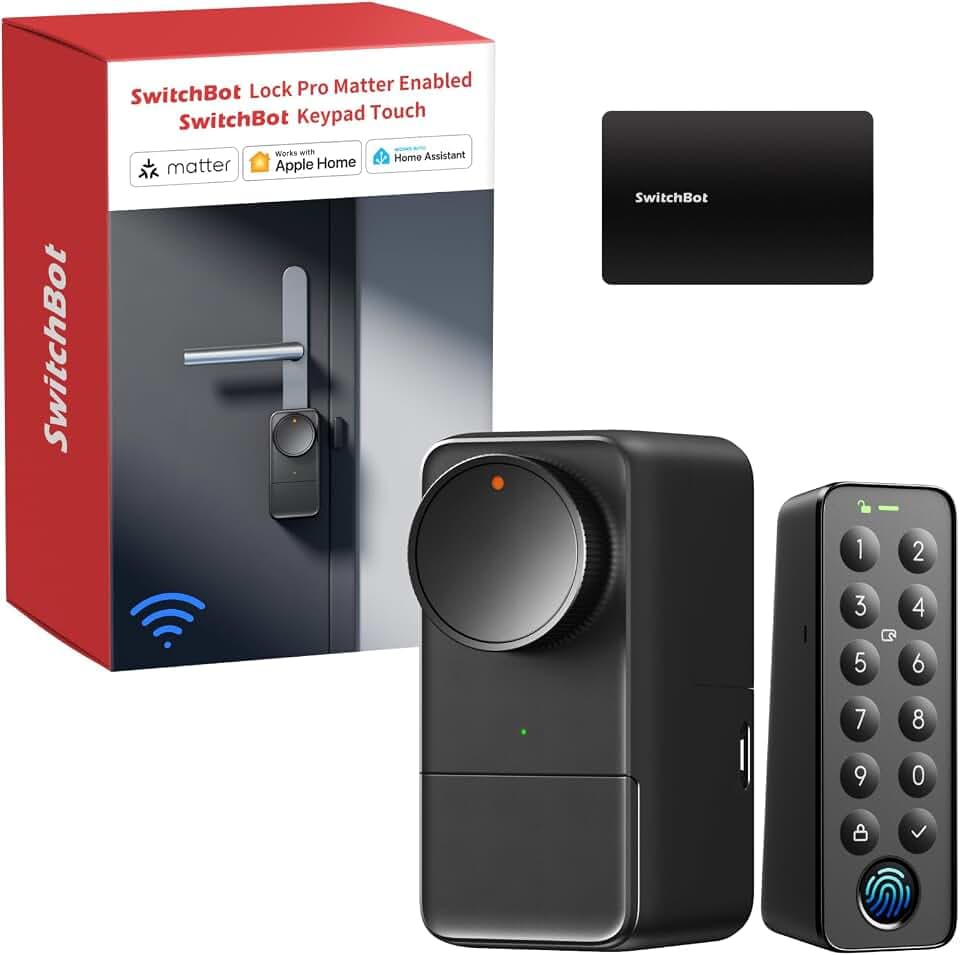 SwitchBot WLAN Smart Lock Pro mit Touchscreen-Tastatur, Matter Over WiFi, Elektronisches Türschloss Mit Aufladbarem Akku, Türöffner per App, Fingerprint, Code, Alexa, Google, unterstützt Apple Home