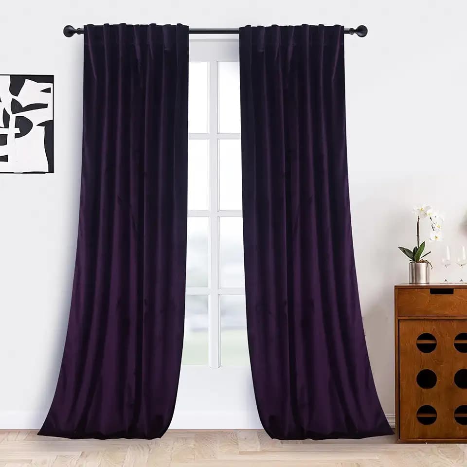 Roslynwood Luxury Soft Deep Purple Velvet Curtains 96 inches Long Back Tab Thermal Insulated Blackout Window Drapes for Living Room/Bedroom/Dining Room, W52 x L96, 2 Panels