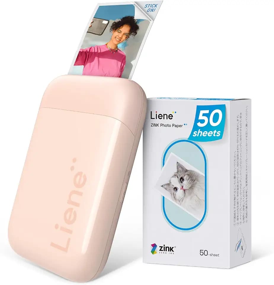 Liene Pearl K100 2x3 Tragbarer Fotodrucker mit 50 Blatt Zink Selbstklebendes Fotopapier, Bluetooth 5.0, Kleiner, für iOS & Android Smartphone, Mini Sofortbilddrucker für iPhone (Rosa)