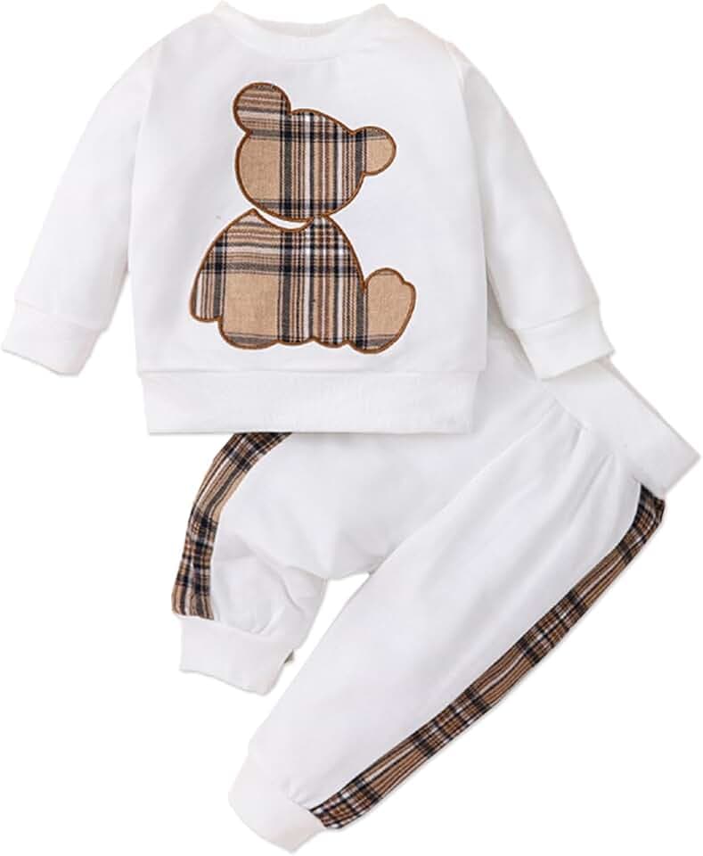 PATPAT 2 Stück Neugeborene Unisex Stoffnähte Bär Casual Langarm Set Baby Hellgrau