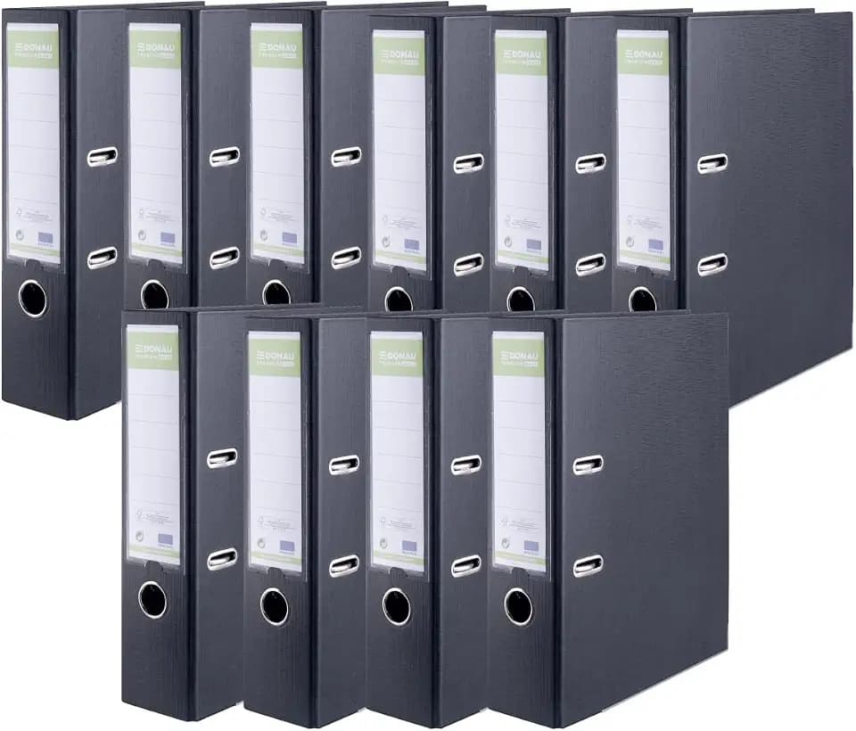 DONAU Ordner PREMIUM MAXI FSC 10er Pack/Breit/DIN A4 8 cm/Schwarz/Kunststoffbezug PP/Carton/Aktenordner Briefordner Büroordner Pappordner Schlitzordner Verstärkungsband/Made in EU