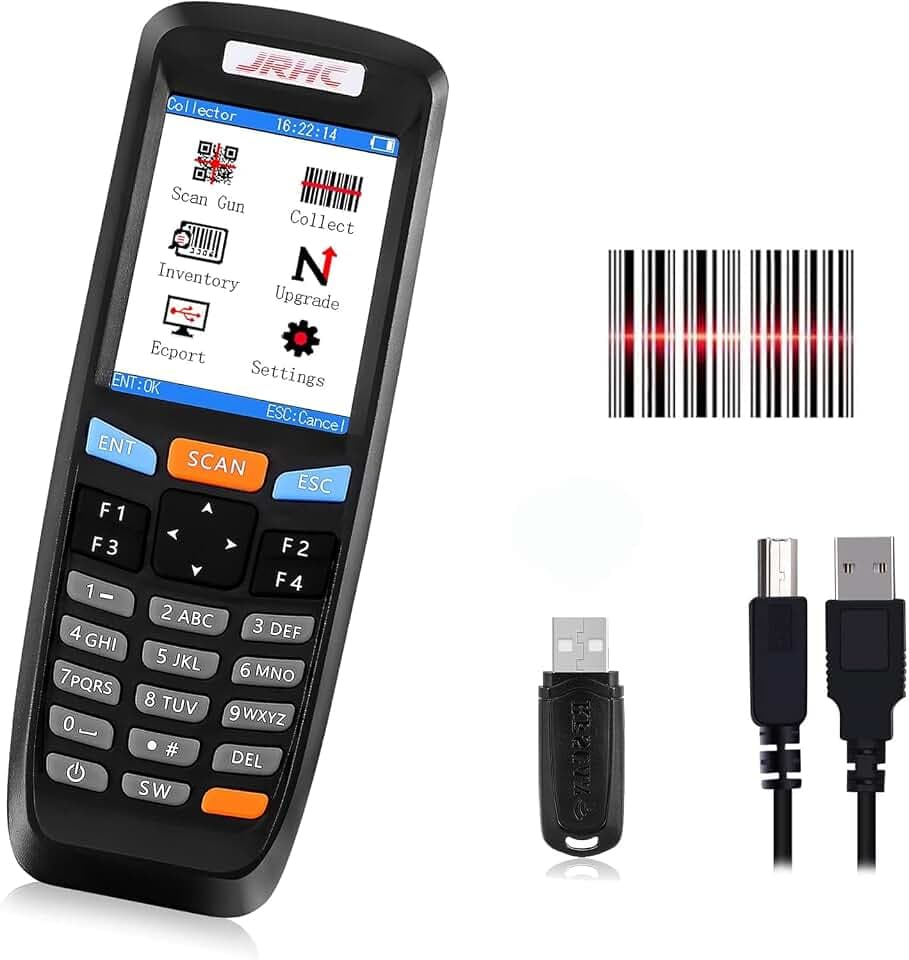 2D Wireless Barcode Scanner,JRHC Portable Inventory Scanner & Data Collector 2.4G Bar Code Reader Long Transmission Distance with 2.8 Inch LCD Screen for Warehouse,Library,Pharmacy,Supermarket,Store
