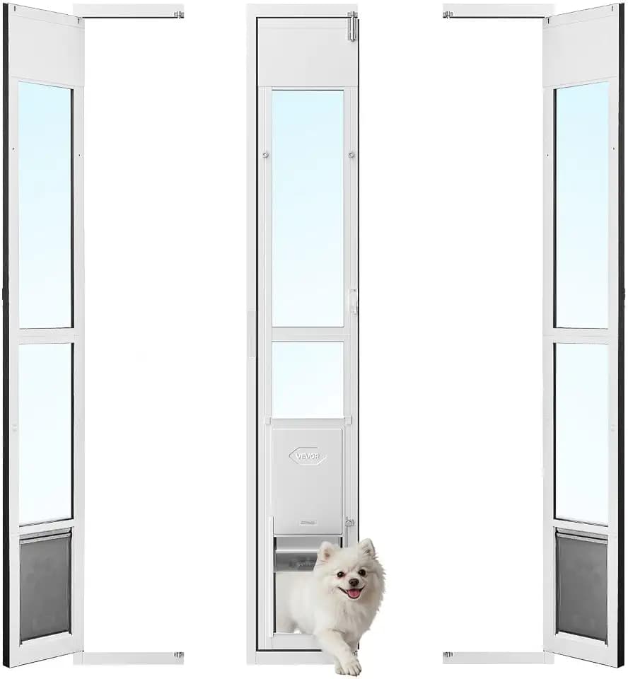 VEVOR Hundeklappe für Glasschiebetüren, Hundetür Höhenverstellbar von 1927 bis 2049 mm, Rahmen aus Aluminiumlegierung mit Klappe, Abschließbar, für Mittelgroße Hunde, 180° Schwenkbare Haustiertür