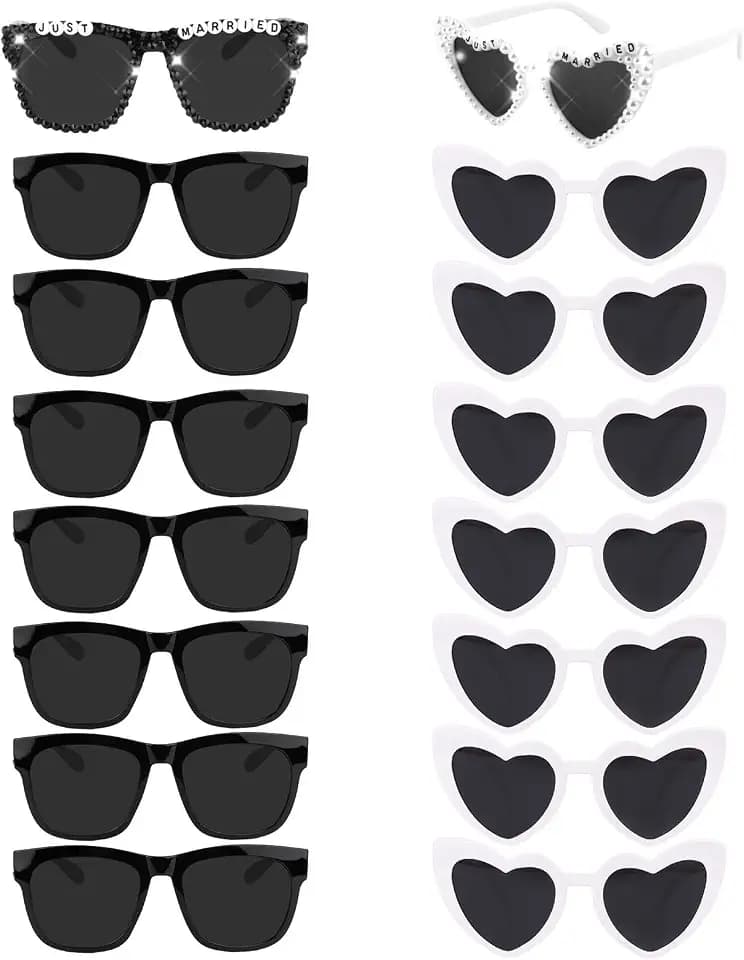 16 Pairs Just Married Wedding Sunglasses Set for Bride & Groom Bulk