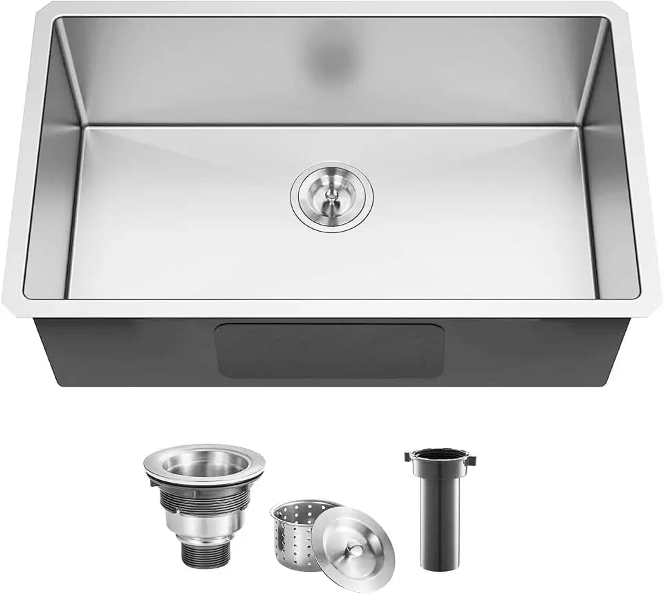 30 Inch Undermount Kitchen Sink, 30x18 Single Bowl Stainless Steel 16 Gauge Brushed Finish 9 Inch Deep Rectangular Handmade Basin Commercial Kitchen Sinks with Strainer