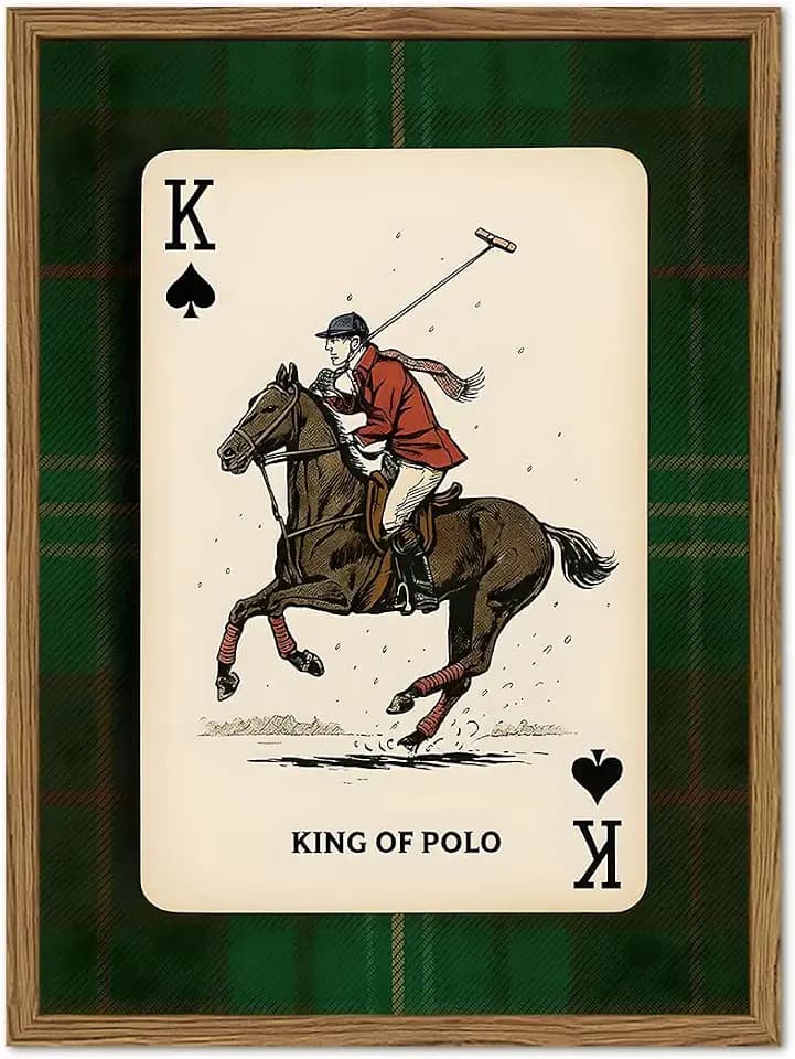 Vintage Polo Wall Art, Equestrian Playing Card Horse Wall Decor Painting Classic Horse Sport Poster Canvas Print Picture for Game Room Man Cave Living Room 12x16 inch Wood Framed