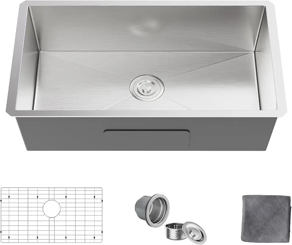 MAYESAR 28 Inch Undermount Kitchen Sink - 28 x 18 Stainless Steel Kitchen Sinks 16 Gauge Single Bowl 9" Deep Handmade Sink with Brushed Finish, Round Corner