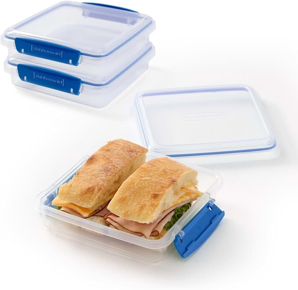 Rubbermaid Pack & Go 450 mL Sandwich Container, 3-Pack, Meal Prep Containers with Secure Seal Lids