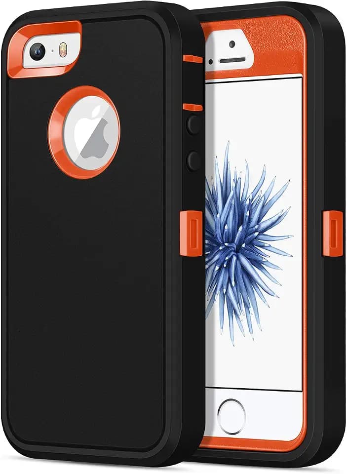 Jelanry for iPhone 5/5S/SE 1st Gen 2016 Defend & Rugged Case - Black/Orange