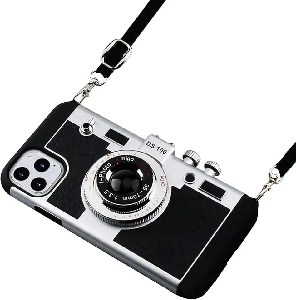 Emily in Paris Phone Case for iPhone 16 Pro Max Vintage Camera Case Cute 3D Unique Design Cover with Removable Neck Strap Lanyard Silicone Case for Girls Kids Women Black