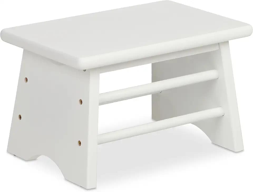 Relaxdays Fußbank Bambus, bis 100 kg, Stabiler Tritthocker, HxBxT: 20 x 33 x 21,5 cm, Kinderhocker Bad, Hocker, weiß
