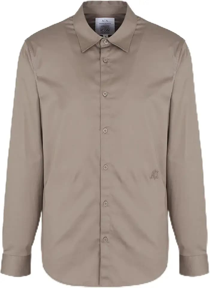 Armani Exchange Men's Long Sleeve Cotton Satin Button Down